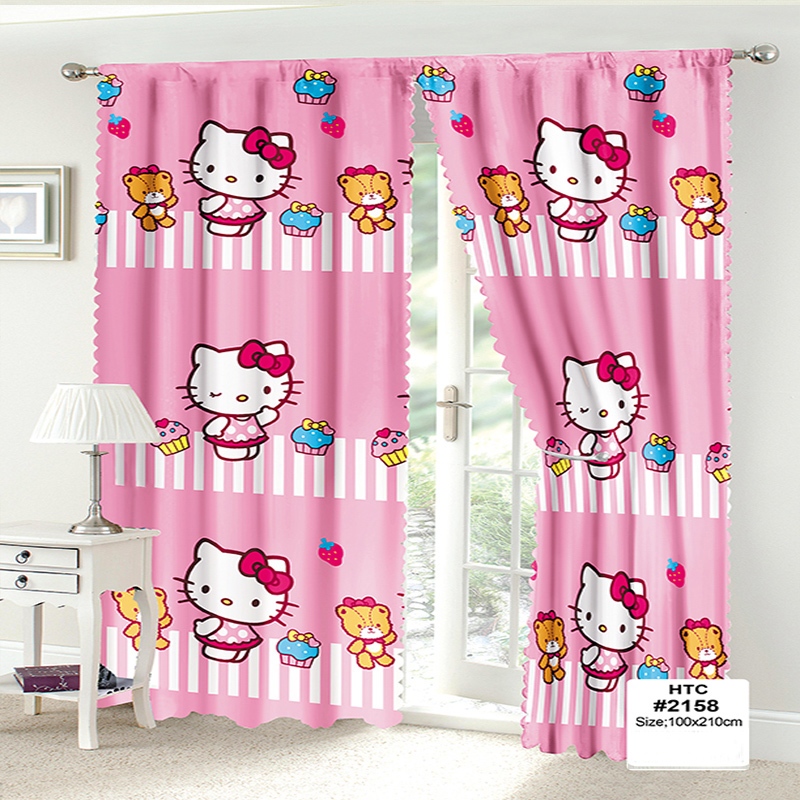 HTC 6PCS Hello Kitty Window Curtain Home Decor Cotton Curtain Kurtina ...
