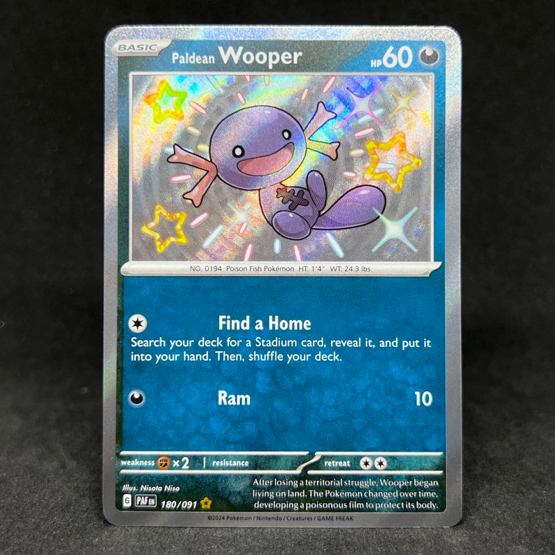 Pokemon TCG Shiny Paldean Wooper Holo Rare 180/091 2024 Scarlet & Violet Paldean Fates Trading