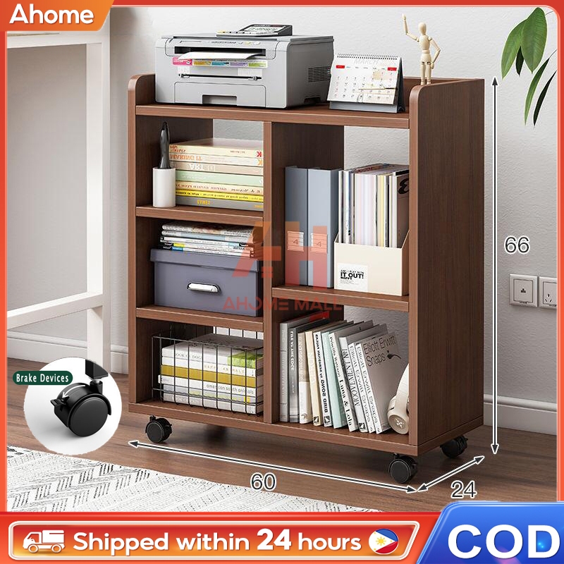 Small Bookshelf With Wheels Movable Desk Storage Cabinet Desk | Shopee ...