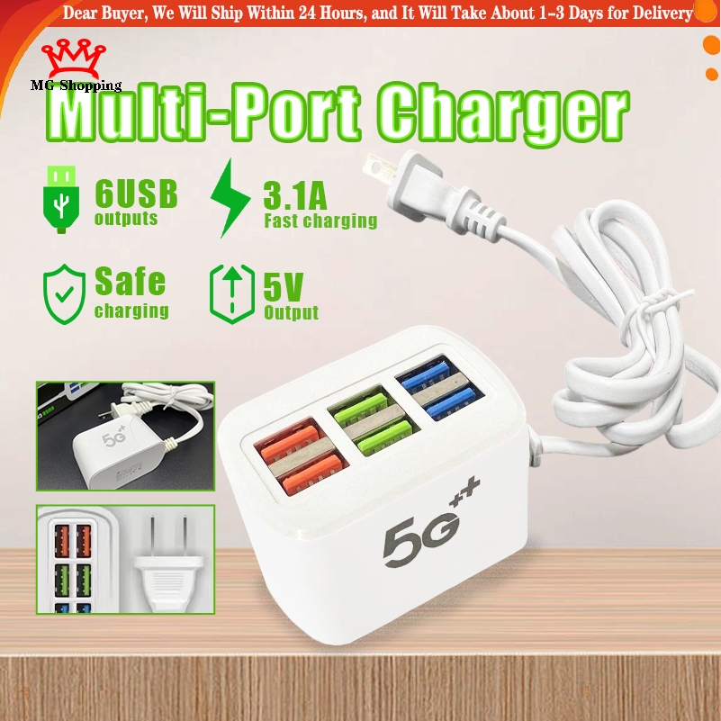 AC 220v input 5v output quick Charger 6-Port USB Charger Socket Auto-id ...