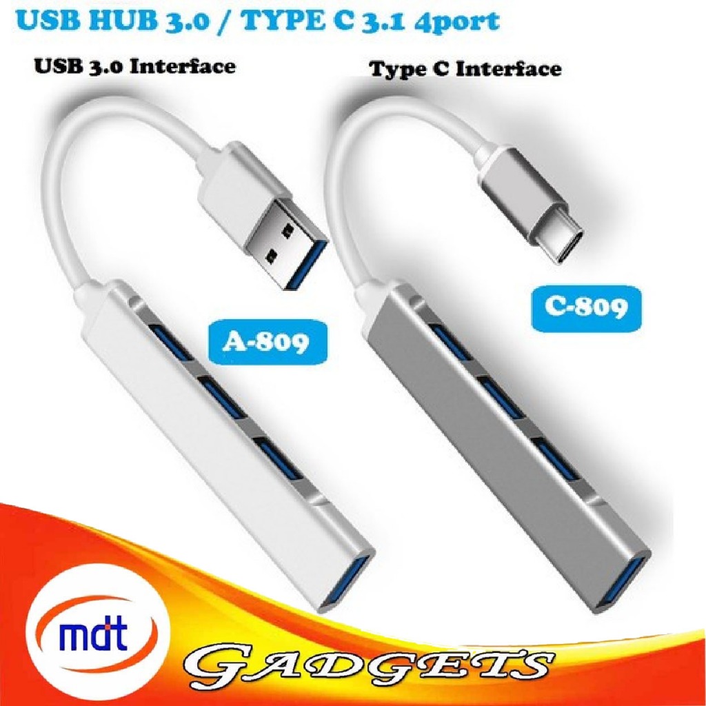 4 Port USB HUB Ultra Slim USB Splitter 3.0 2.0 Extension Data Hub High ...
