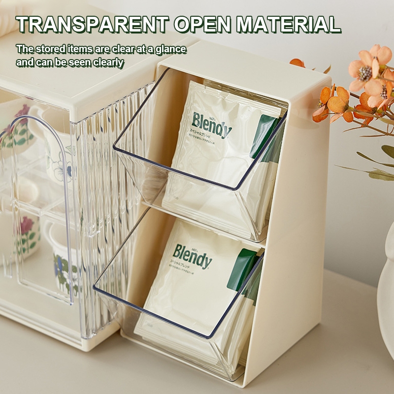 2 Tier Partition Desktop Tea Bag Container Condiment Storage Coffee ...