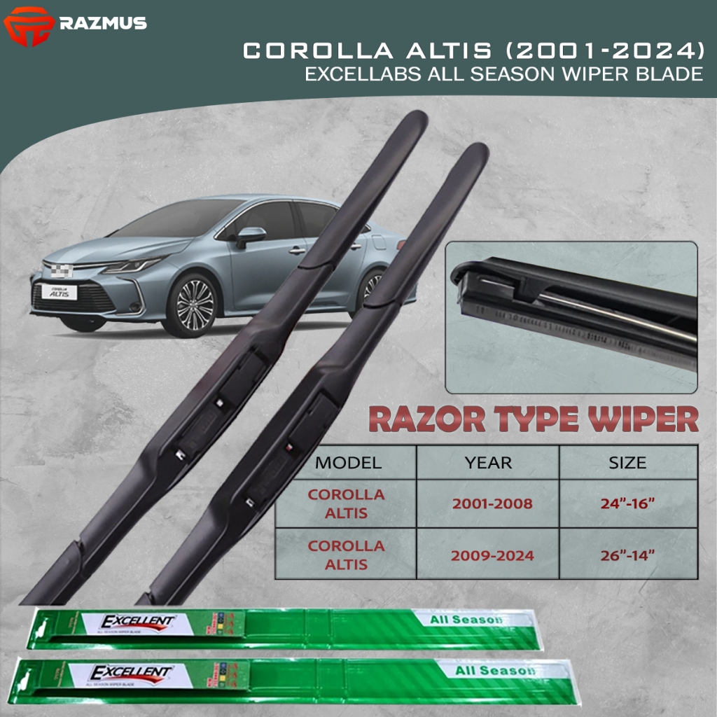 Toyota COROLLA ALTIS 2001-2024 Excellabs Front Wiper Blade RAZOR TYPE ...