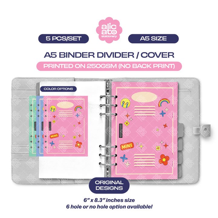 Locker A5 Binder 6-Ring Cover/Divider (5pc) - 250gsm for Notes ...