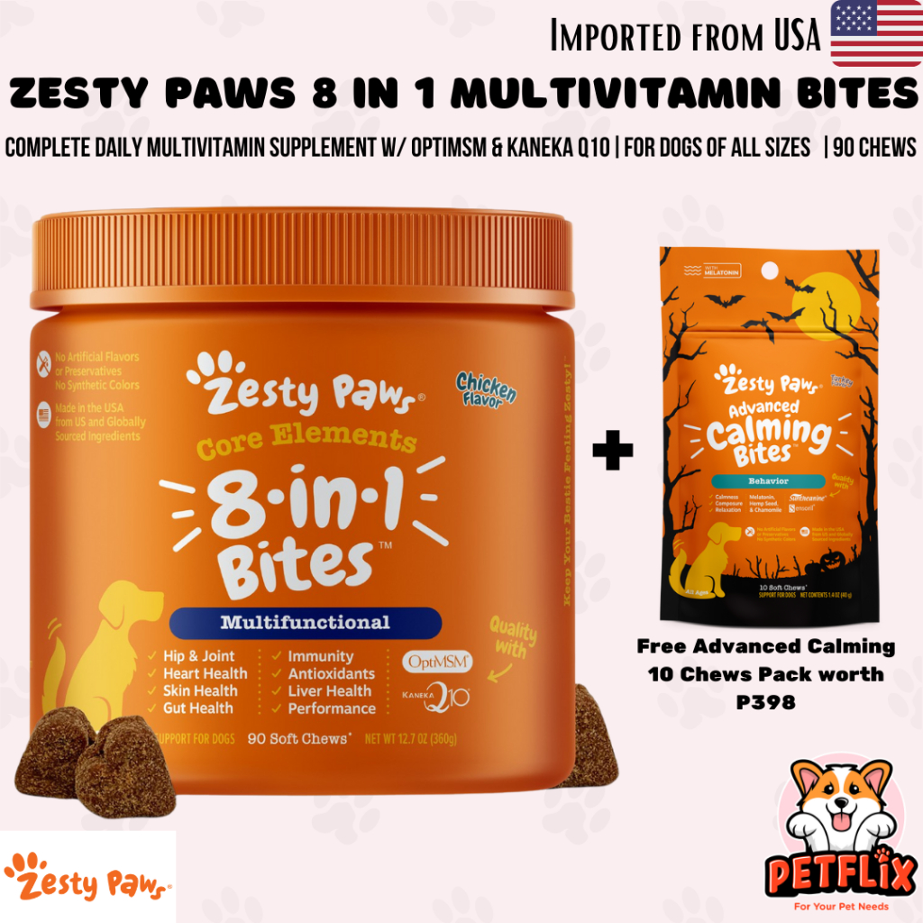 Zesty Paws 8 in 1 Multivitamin Bites for Dogs with OptiMSM & Kaneka Q10