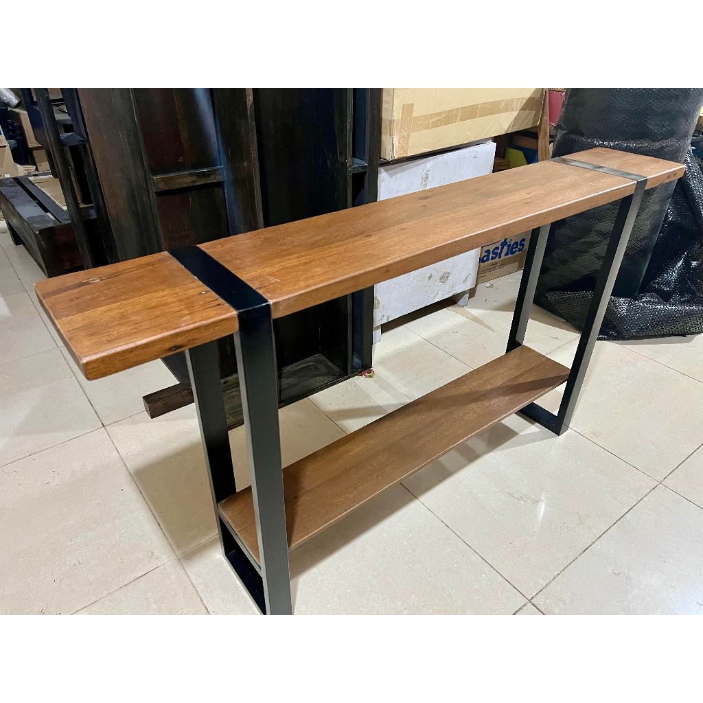 Console Table with Rectangle Metal Legs/Solid Wood Entryway Console ...