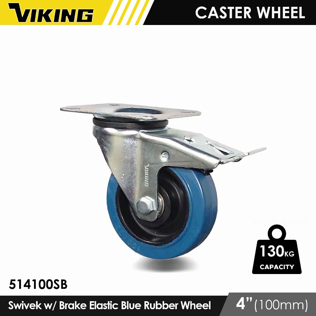 VIKING CASTER WHEEL Elastic Blue Rubber on Nylon Rim 75/100/125mm ...