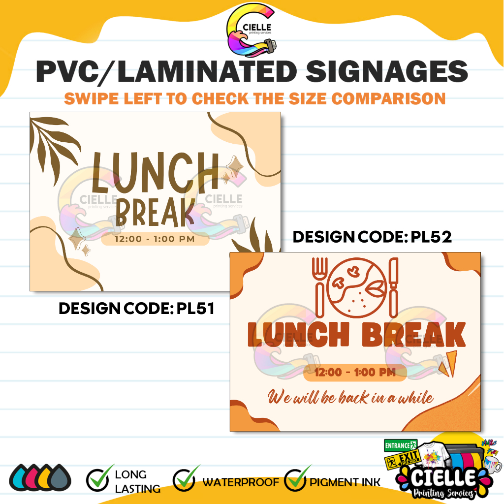 PVC/LAMINATED/STICKER SIGNAGES (PL51&PL52) – Lunch Break 12:00-1:00 PM ...