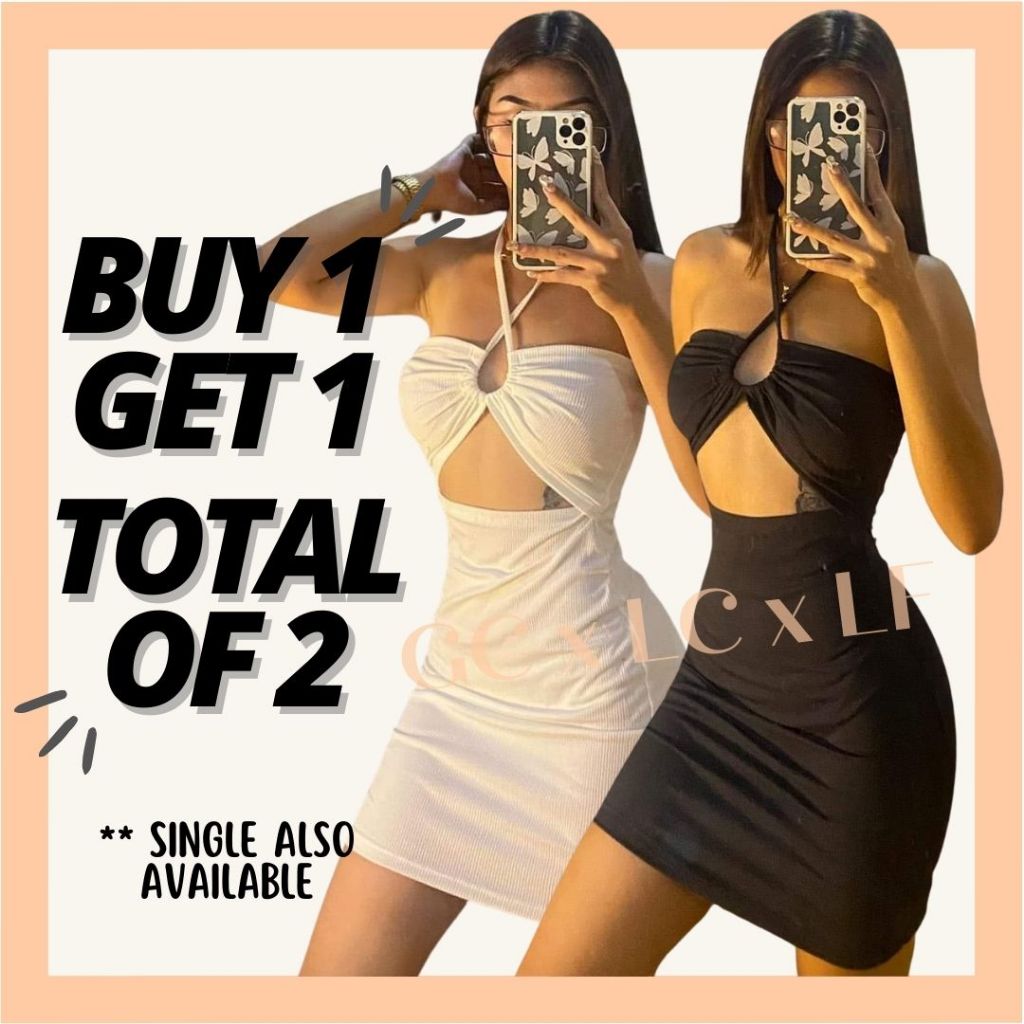 MAJADERA Knitted Non-Slit Halter Belly Cut Out Mini Bodycon Dress ...