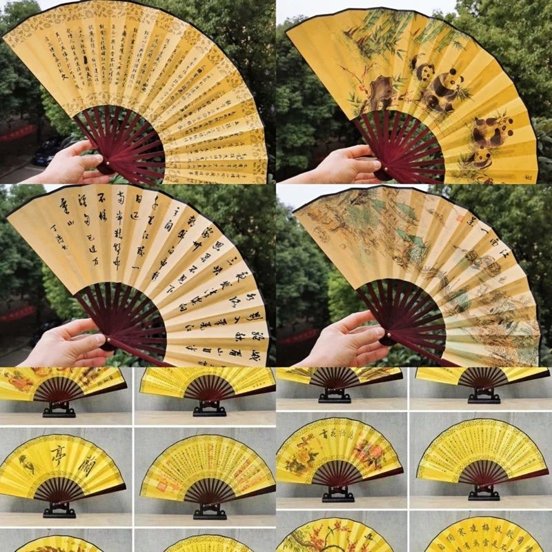 Folding Fan Bamboo Fabric Hand Fans with Chinese Traditional Painting ...