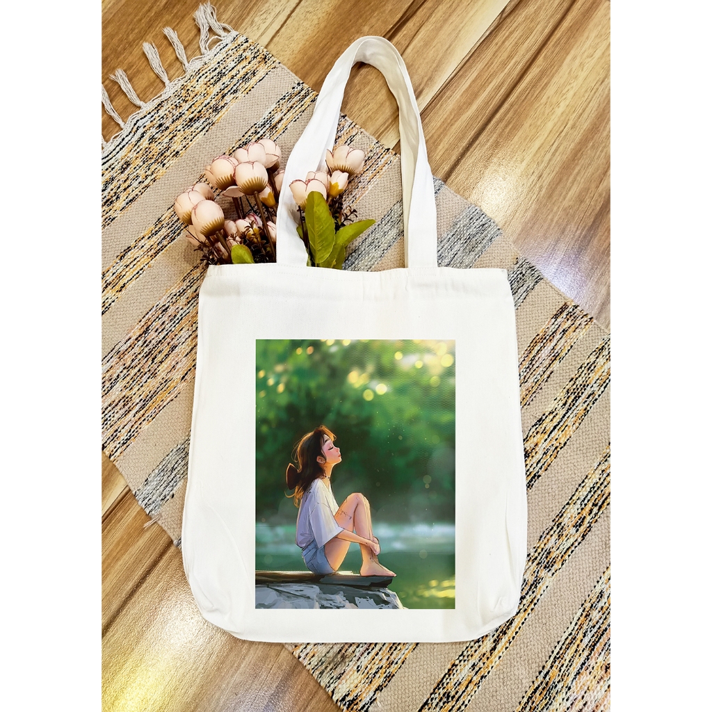 Nature Lover Tote Bag with zipper and pocket for woman canvas