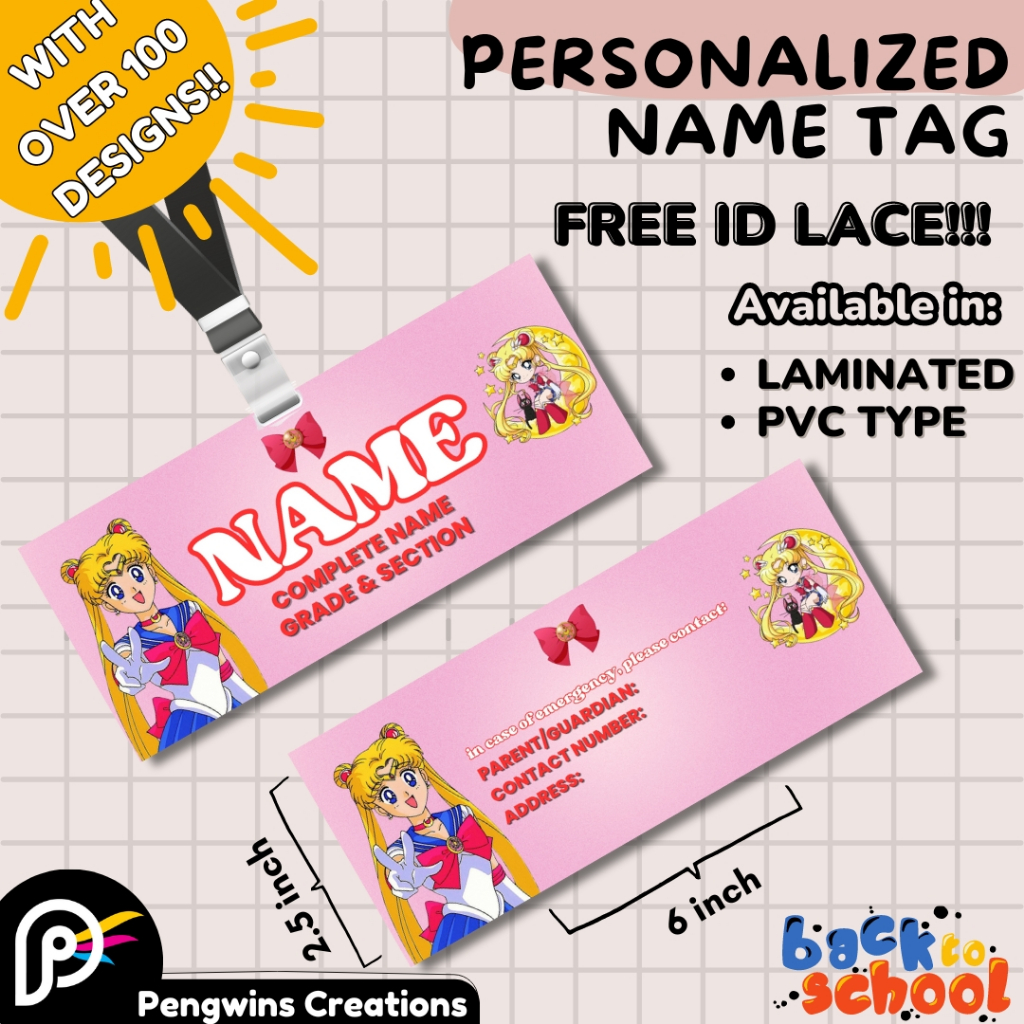 SAILORMOON Designs - Customized PVC or LAMINATED School Name Tag for ...