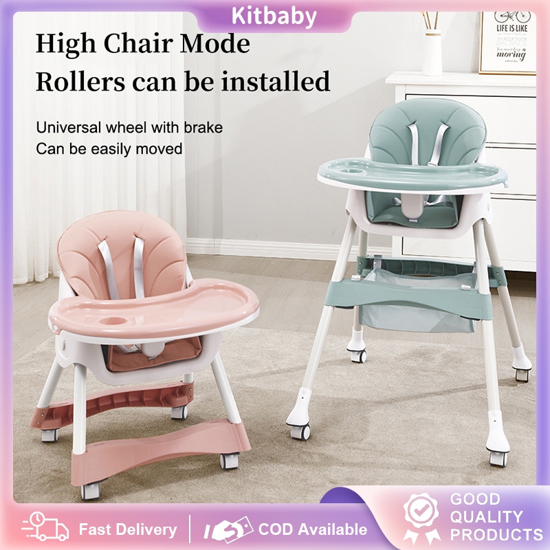 Baby High Chair Foldable Multi-function Baby Dining Chair Adjustable  Feeding Chair With Wheels