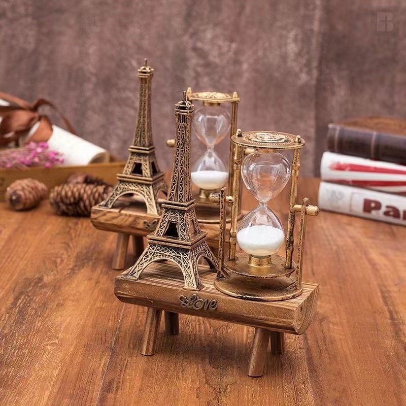 Paris Eiffel Tower Hourglass Figurine Statue Model Decoration Home