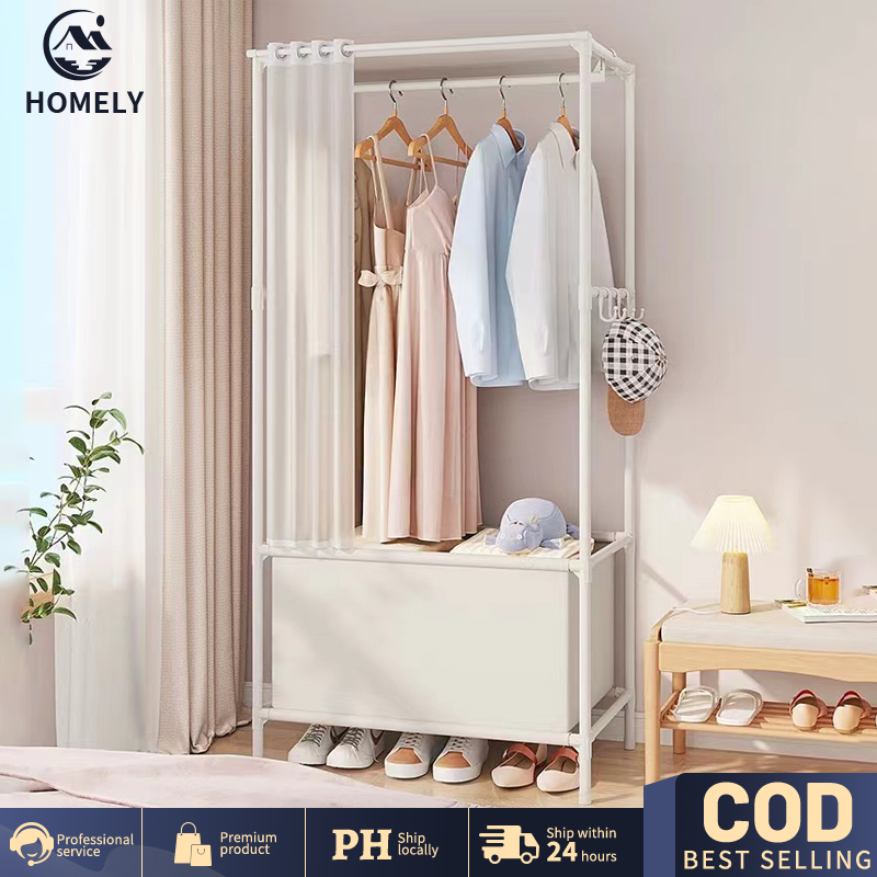 Dustproof Wardrobe Clothes Rack with Curtain Multi Function