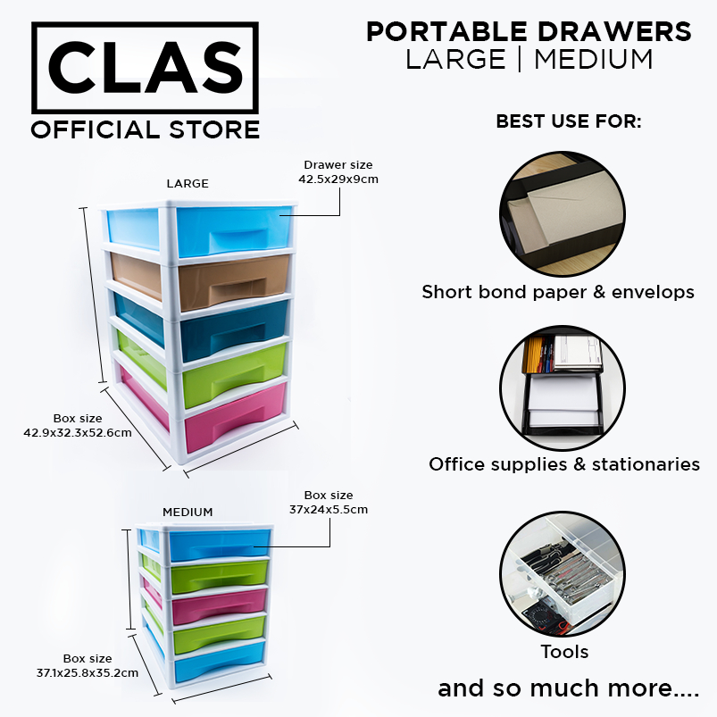 CLAS Portable Drawers I 5 Drawers I Long Bond Paper I Brown Envelope ...