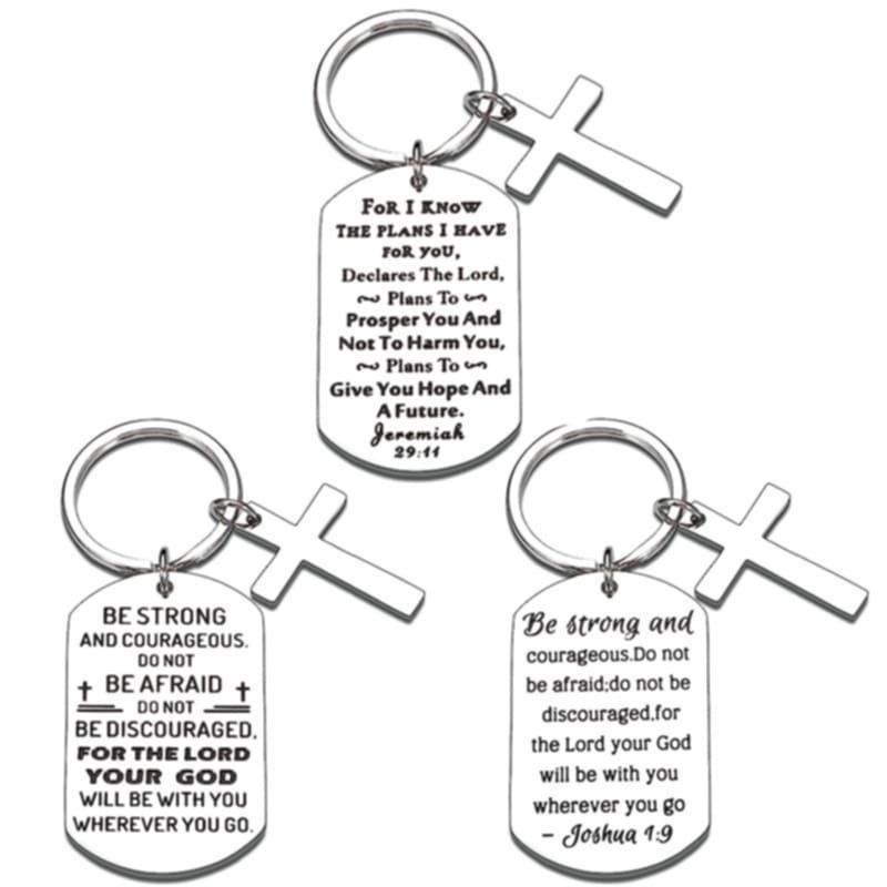 Bible Verse Keychain Be Strong And Courageous Cross Keychain Men Women ...