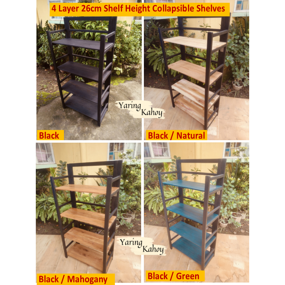COLLAPSIBLE MULTIFUNCTIONAL WOODEN FOLDING 4 LAYER SHELVES 26.7cm SHELF ...