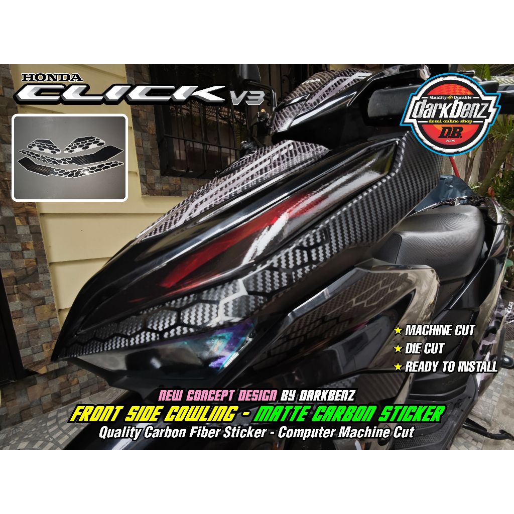 Honda Click Version New Style Black 3D Matte Carbon Fiber