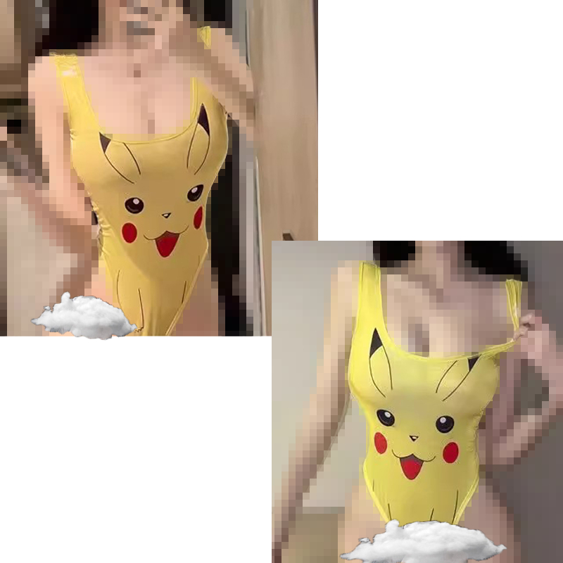 Women Sexy Lingerie Cute Open Crotch Cosplay Pikachu Underwear Uniform  Perspective Tights Pajamas