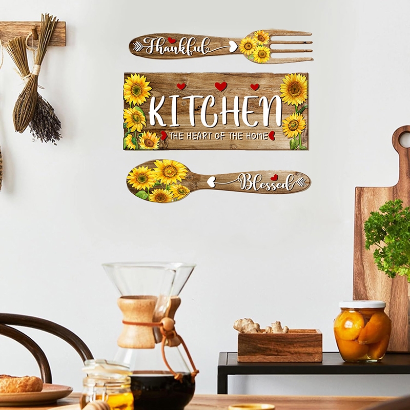 Sunflower Spoon Fork Sticker Wall Sticker Set Kitchen Decorative ...