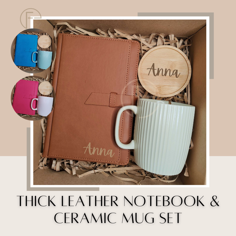 Leather notebook ceramic mug gift set souvenir giveaway free engraving ...