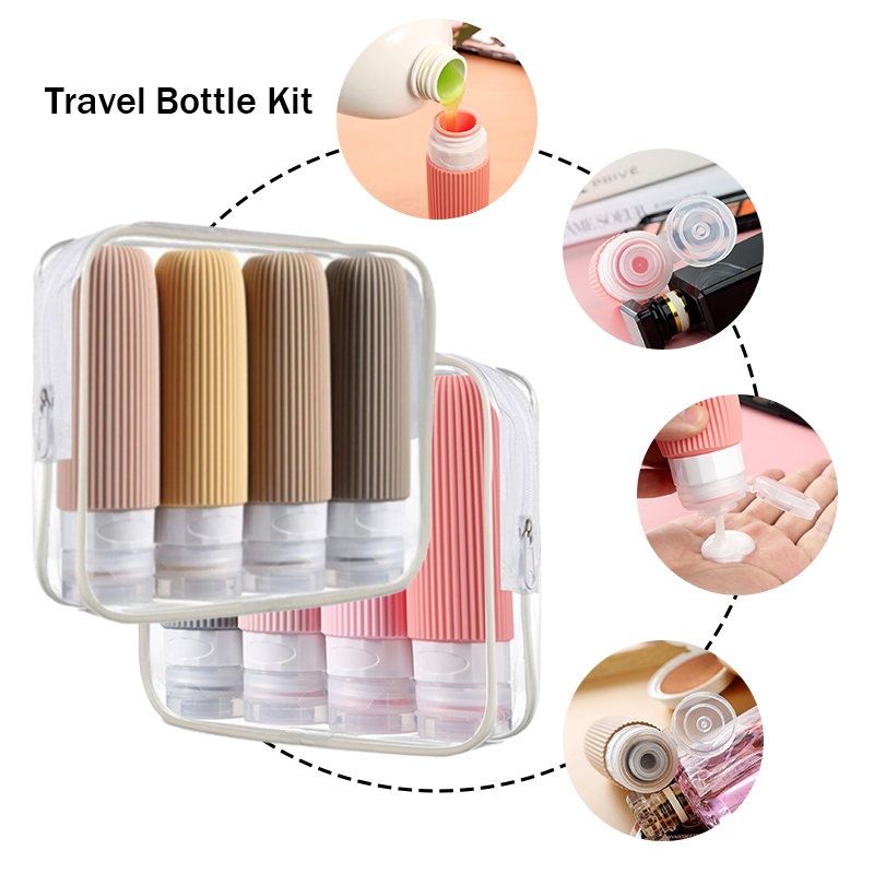 Travel Bottles for Toiletries Set 4pcs Leak Proof Squeezable Silicone ...