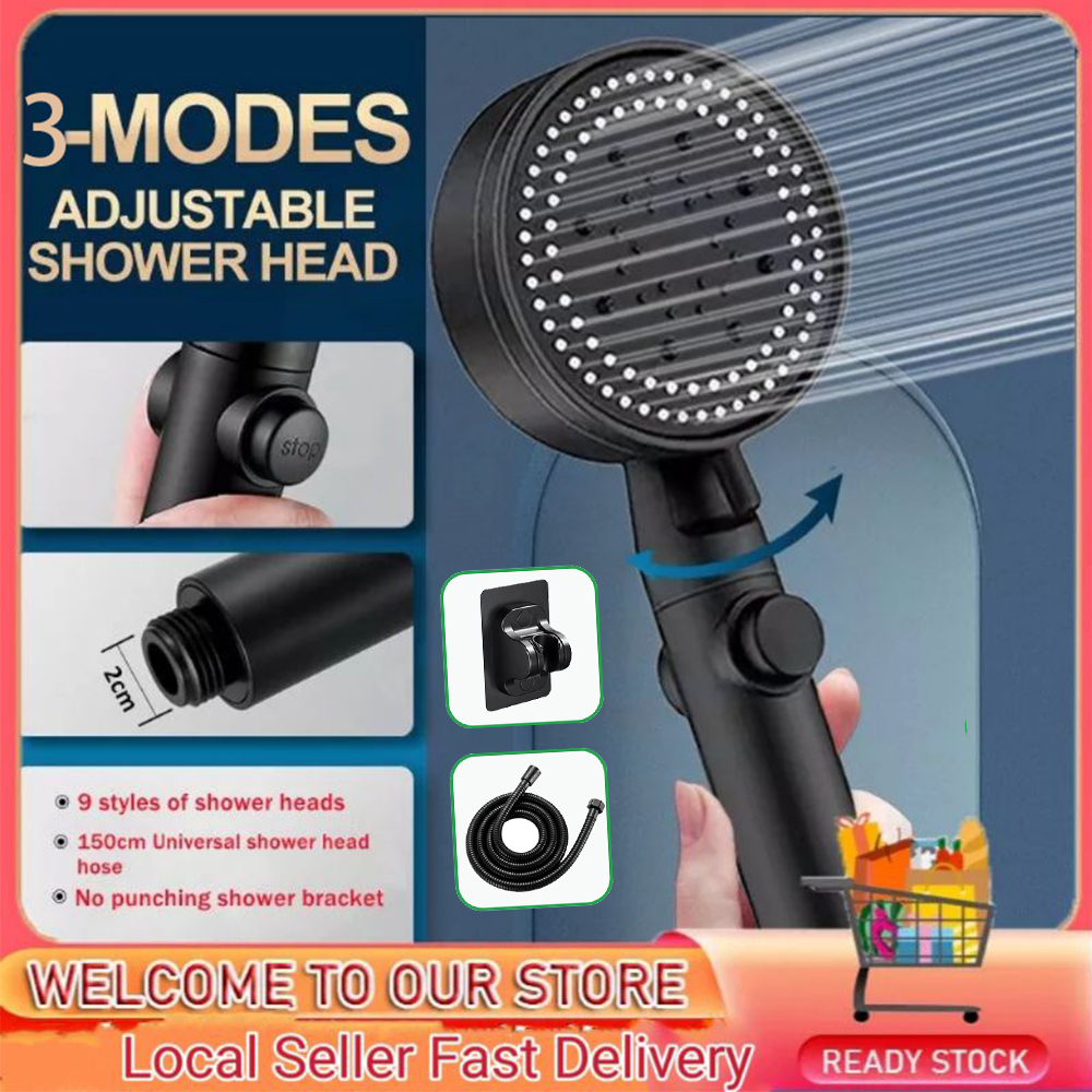 3in1 Shower Head With Hose Holder Set 5 modes Black Universal High ...