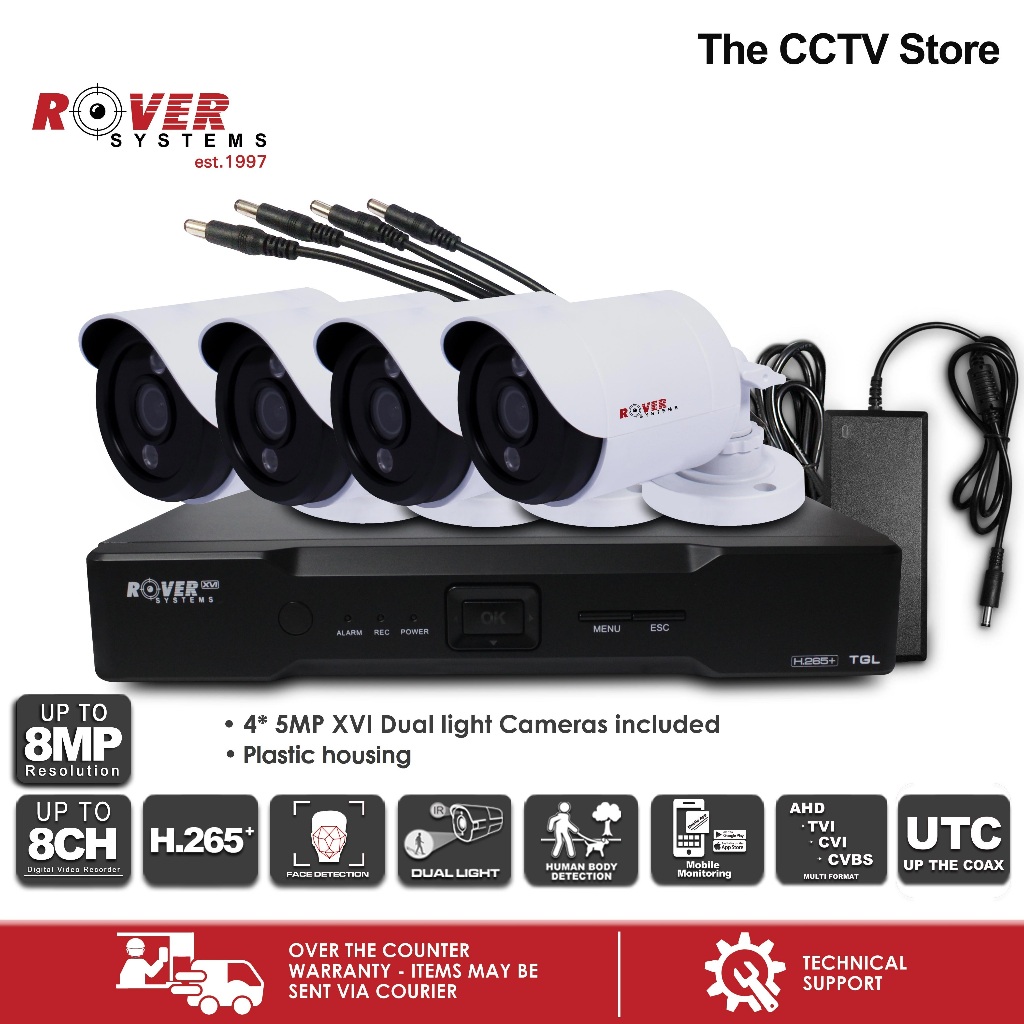 Rover Systems 8Ch 6in1 DVR 4 units 5MP XVI Dual Light Cameras Adapter ...