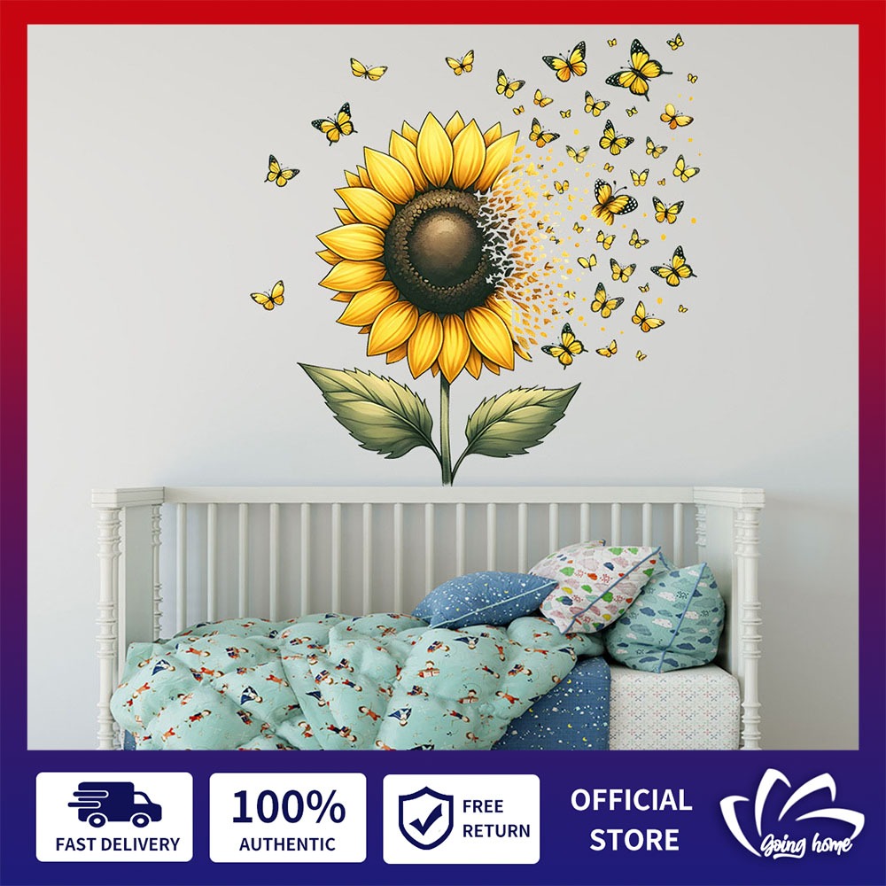 Flowers Wall Stickers Sunflowers Daisy Wall Decals for Living Room ...