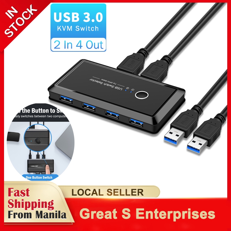 USB 3.0 Switch Selector 4 Port 2 Computers Peripheral Switcher Adapter ...