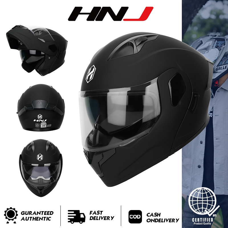 HNJ 937 Plain Motorcycle Helmet Modular with Icc Dual Visors Clear Lens  Premium Design