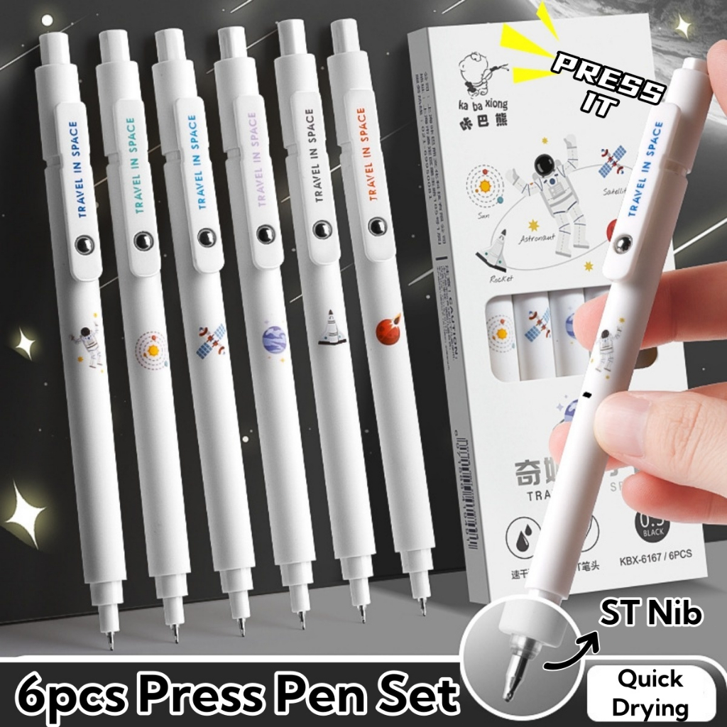 6Pcs/Box Press Straight Liquid Pen 0.5mm St Nib Black Ink Quick Drying ...