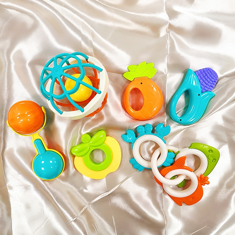 9PCS/set Infant Rattle Bite Teether Non Toxic Plastic Colorful Rattles ...