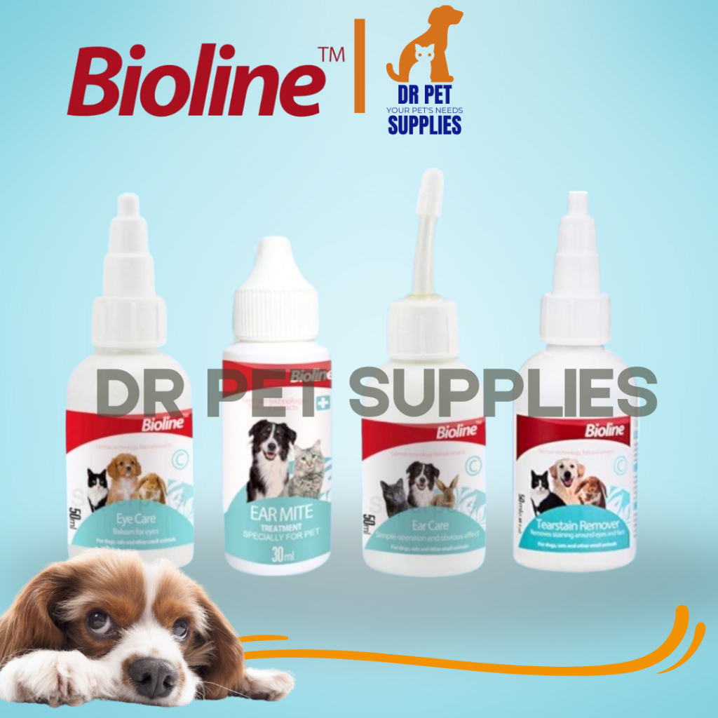 Bioline Ear Drops Eye Drops Tear Stain Pet Care Dog Cat Dogs Cats 50ml