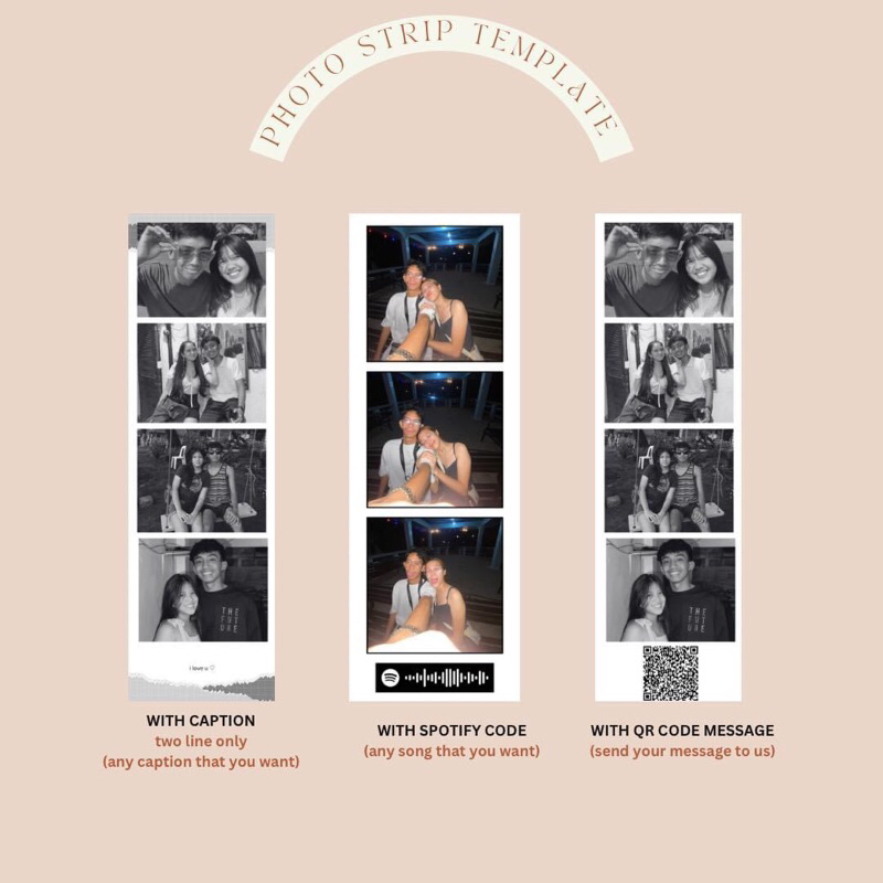 Photo Strip with qr code message, spotify qr or caption (5PCS)- Print ...