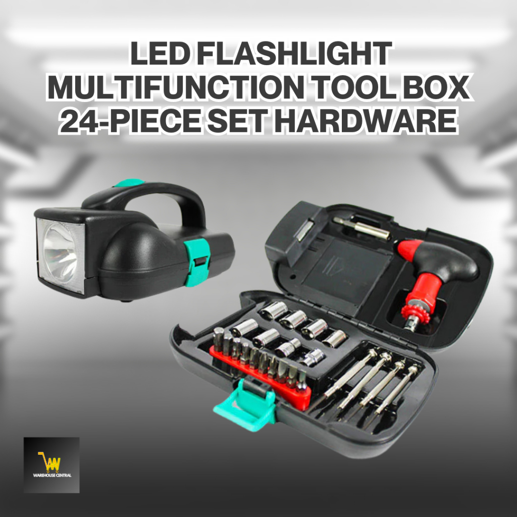 Warehouse Central LED Flashlight Multi-function Tool Box 24-piece set ...