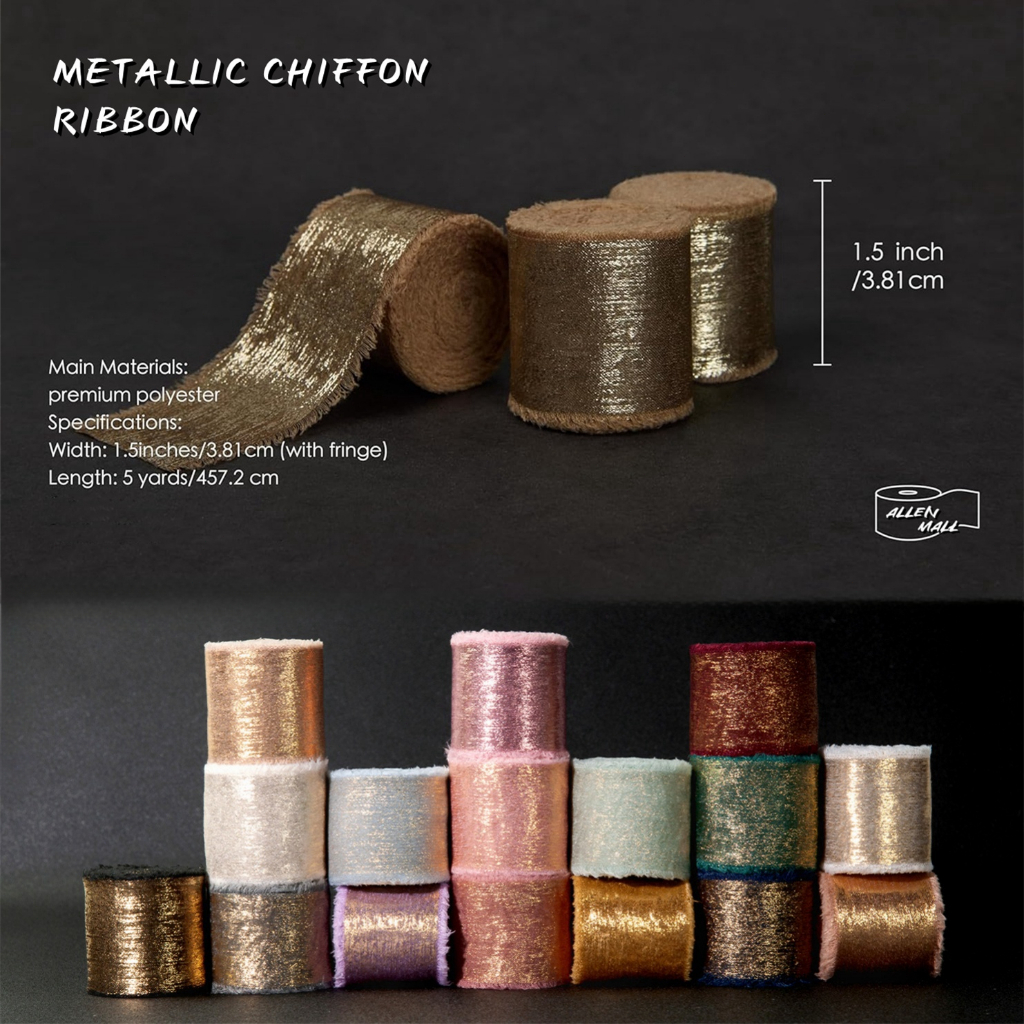 1.5'' x 5Yd Gold Shimmer Chiffon Ribbon For Gift Wrapping DIY Craft ...