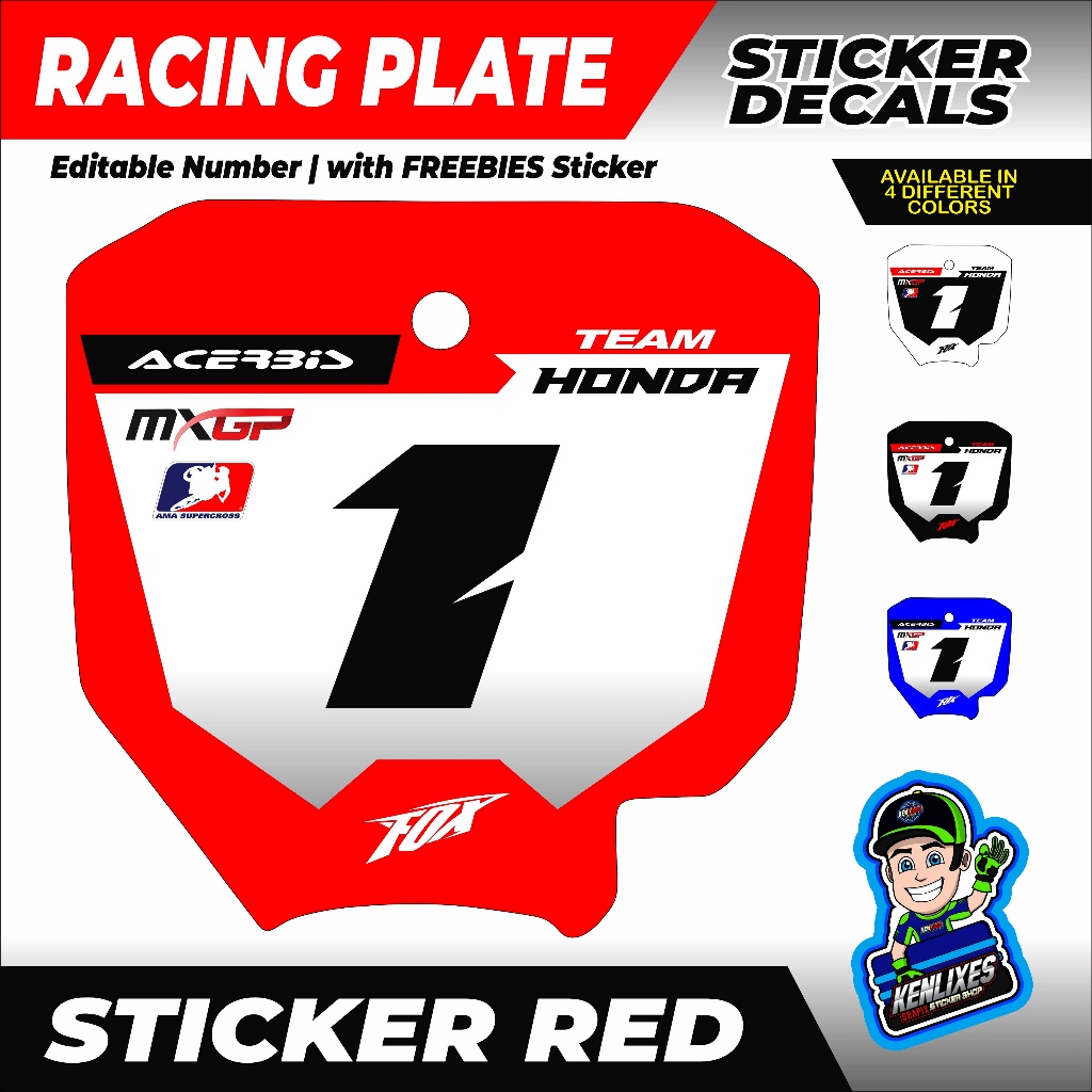 Sticker Decals for Racing Plate for Honda Printed and Laminated ...