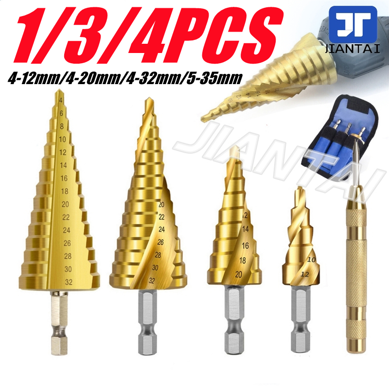 HSS Spiral Groove Titanium Coated Hole Core Step Drill Bit For Wood