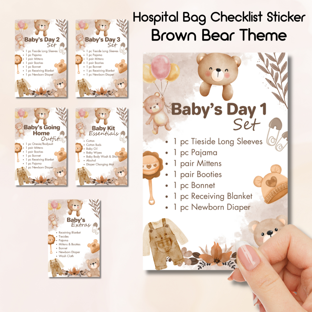 BROWN BEAR THEME - Hospital Bag Checklist Sticker for Ziplock | Shopee ...