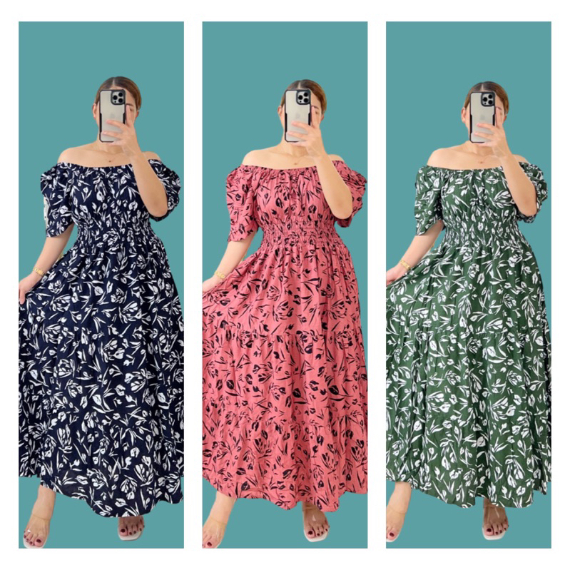 Plus Size XL 2XL Bea Smocked Waist Puff Sleeves Maxi Dress Shopee Philippines