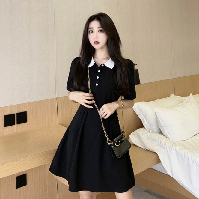 Summer Korean dress balck dress for woman Casual mini dress button down ...
