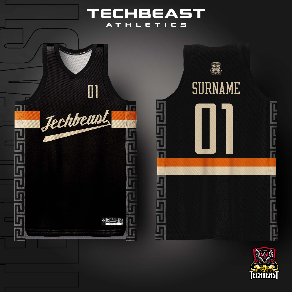 Greek Black Full Sublimation Basketball Jersey Techbeast ( CUSTOM NAME