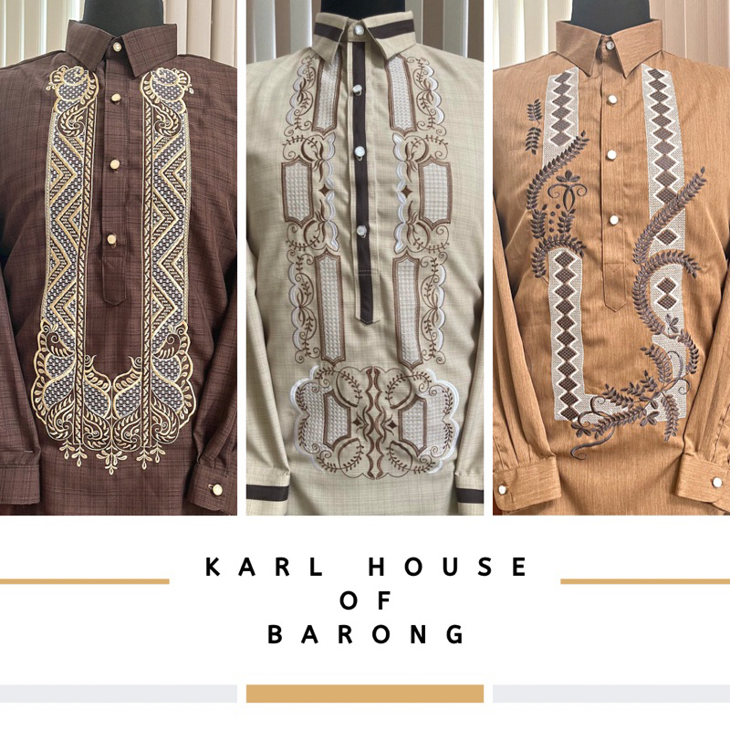 Long Sleeves Polo Barong w/ Computerized Embroidery (Formal Attire ...