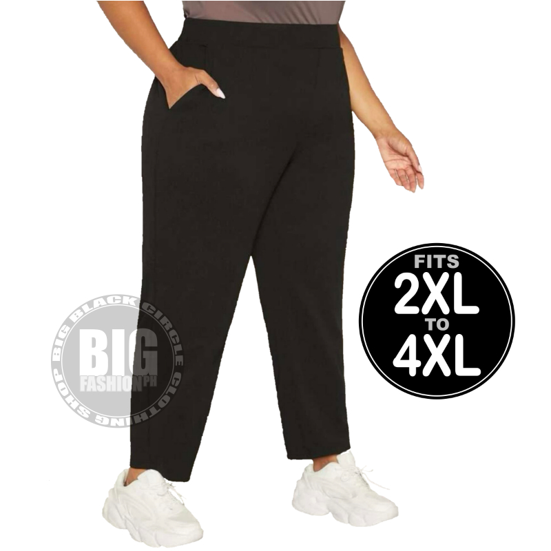 Plus Size Ankle Pants with Side Pockets Adjustable Waist Shopee