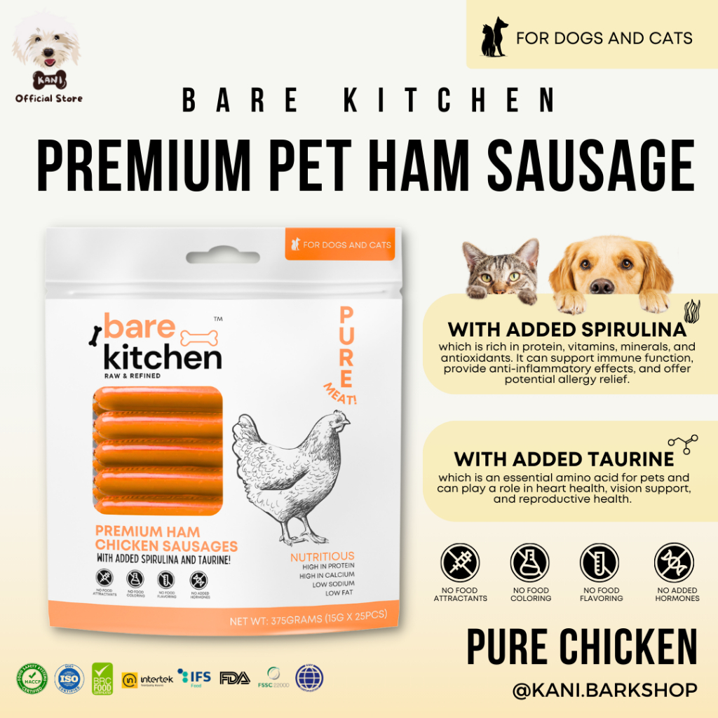 Bare Kitchen 375g Natural Premium Pet Ham Sausage For Dogs & Cats Food