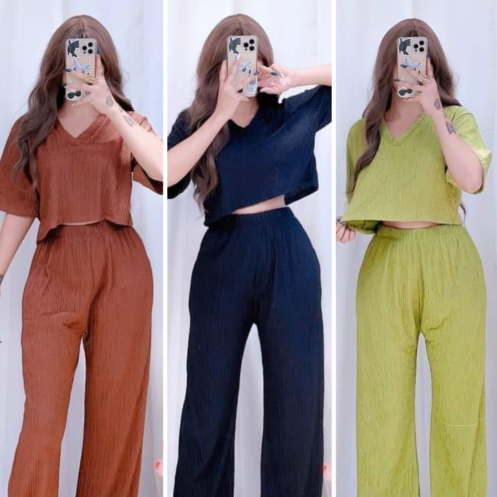 SAVANNAH VNECK PANTS TERNO FOR WOMAN ☘️ BARK CREPE OOTD COORDINATES ☘️