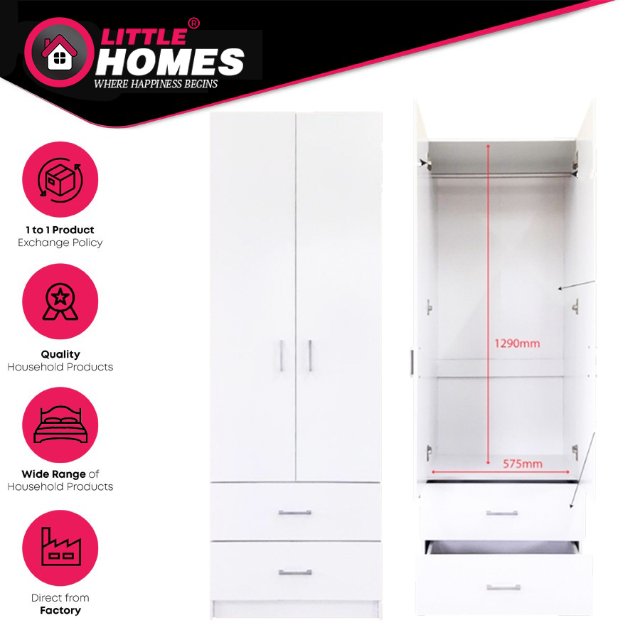 [180CM] 2door wardrobe with drawers with locks wardrobe with locks