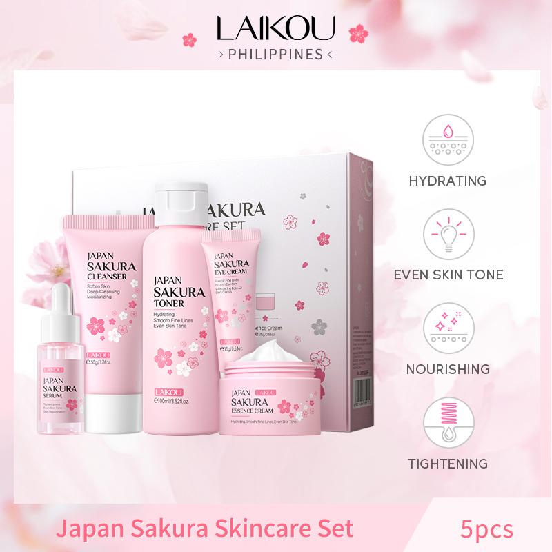 LAIKOU Japan Sakura Skin Care Set Skin Glowing Fade Blemishes Moisturizer 5pcs/Set Shopee